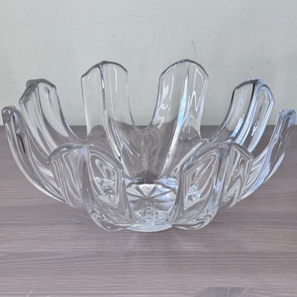 Vintage Vannes Lead Cristal Free Form Splash Bowl France Modernist Glass 11"W